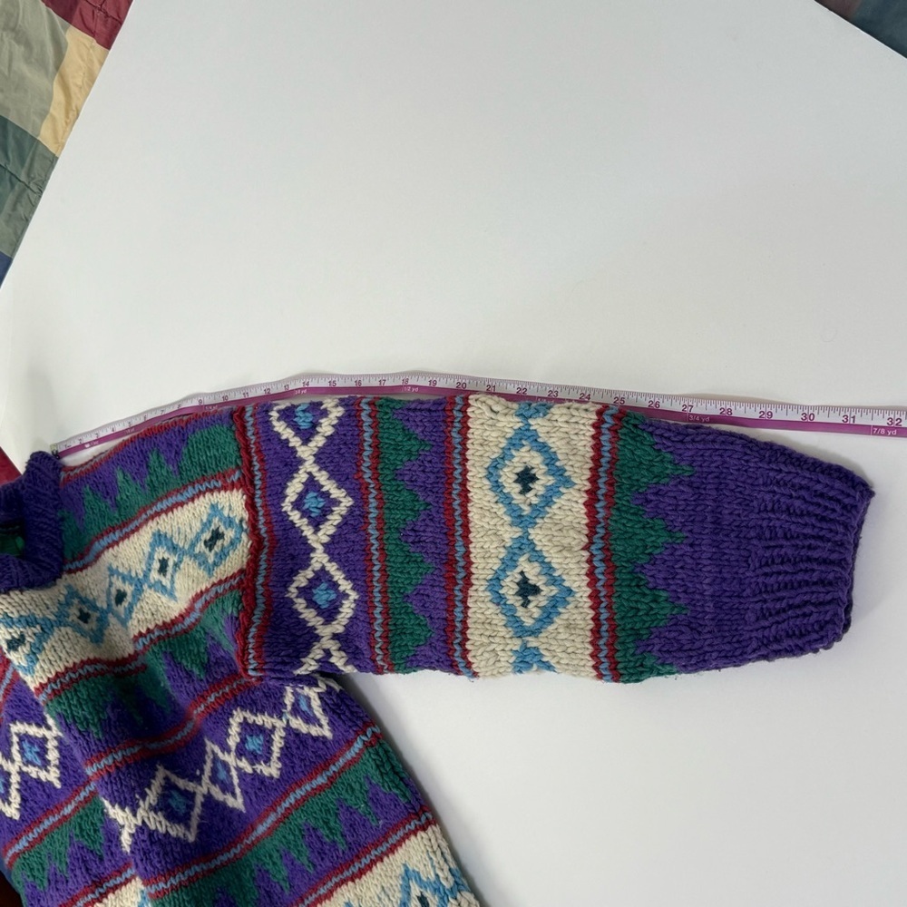 Vintage Fair Isle Chunky Knit Sweater Purple Geometric Ski handmade unisex L- XL - Picture 7 of 8